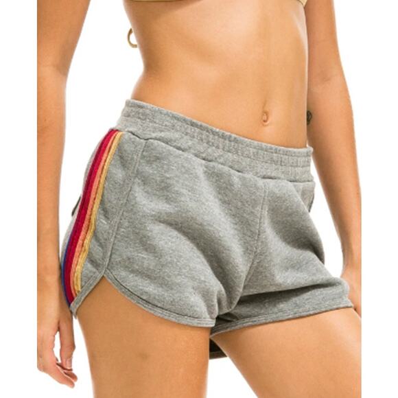 (S) Aviator Nation 5 Stripe Classic Jogger Shorts in Grey Velvet Stripes - Picture 1 of 5